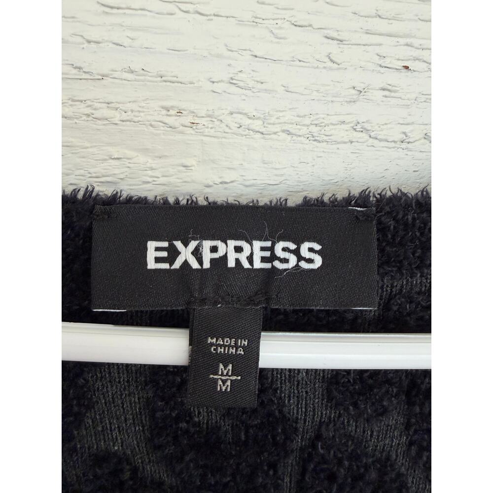 Express Animal Print Sweater Dress Gray Black V Neck Fuzzy Knit Size Medium - Picture 4 of 6